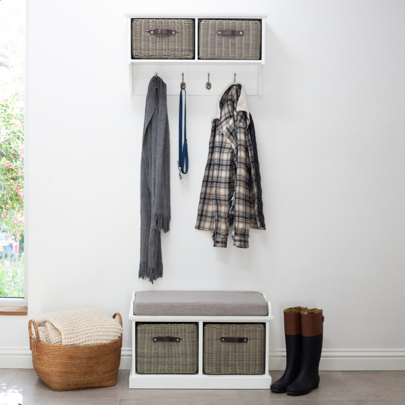 Anise Upholstered Storage Bench, White/Grey
