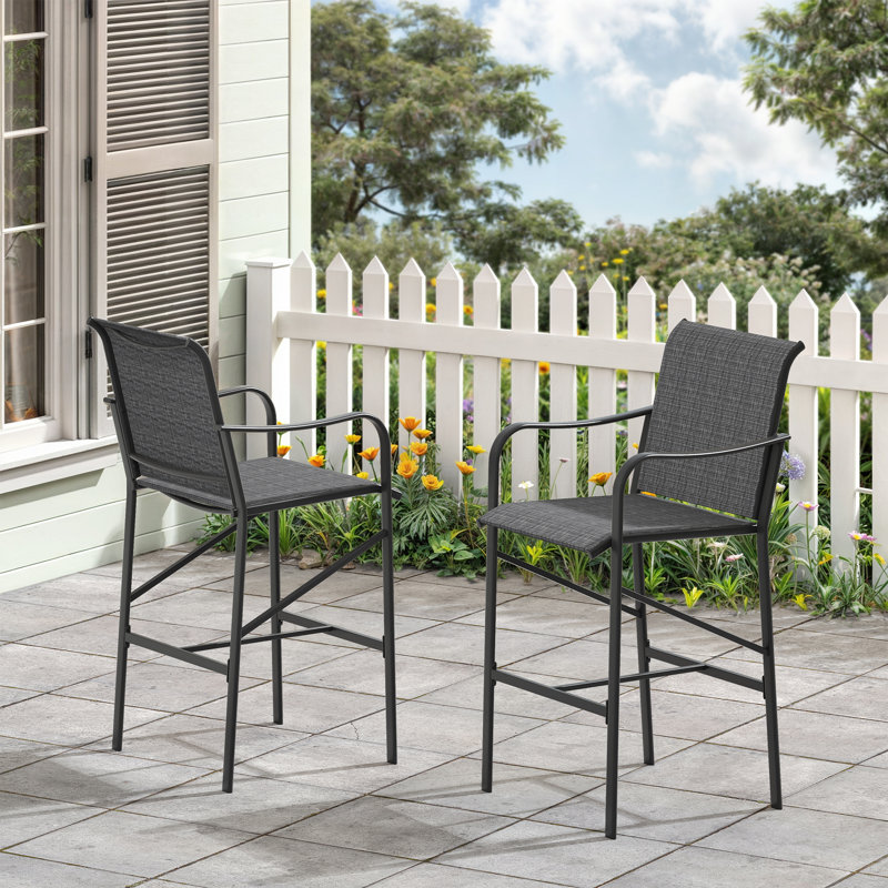 Ensemble de 2 tabourets de bar extérieurs en métal, Gris anthracite