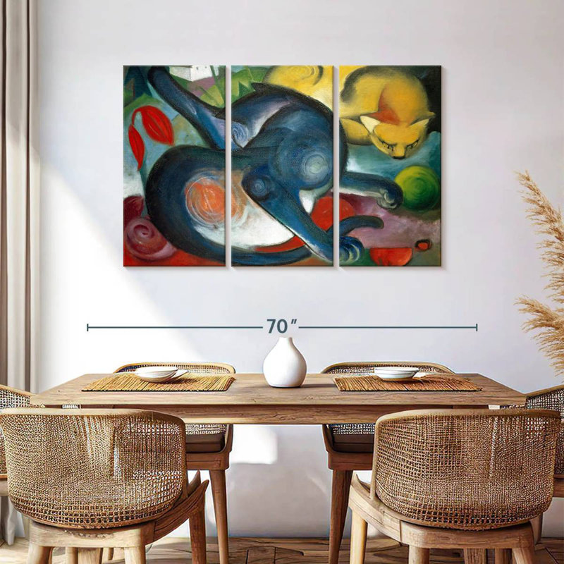 Brampt Two Cats Blue And Yellow 1912, 36" H x 57" W