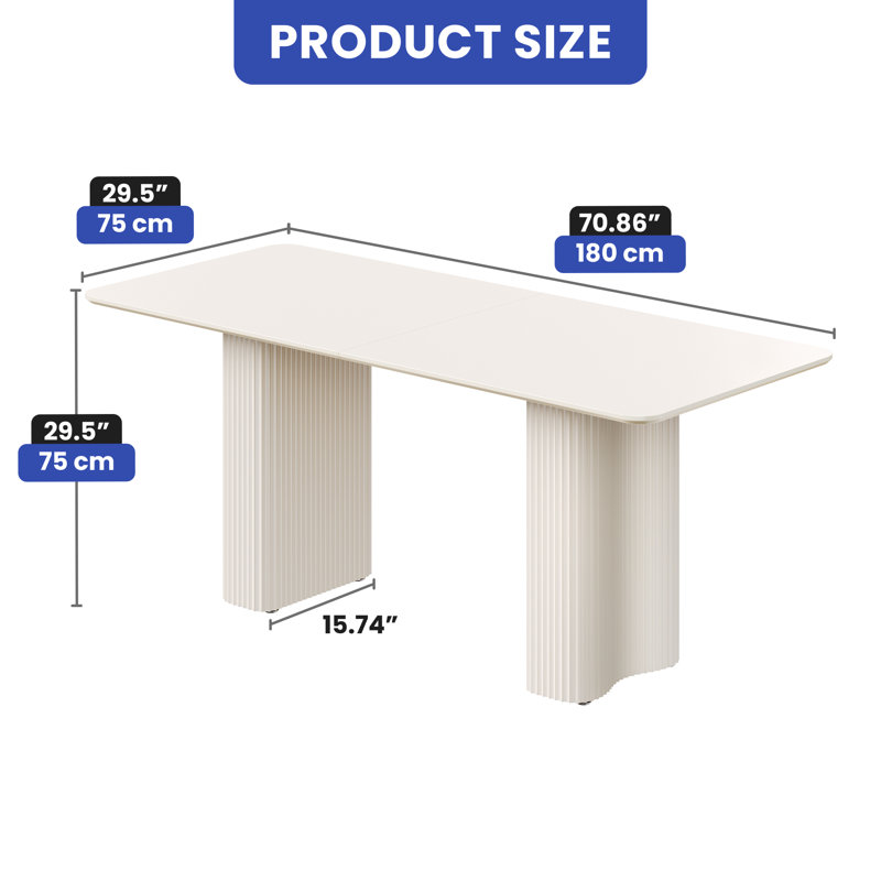  Labrenda Modern Curve Dining Table, Multifunction Table, Stylish Curve Work Table, 29.5"H x 70.8"L x 29.5"W, White