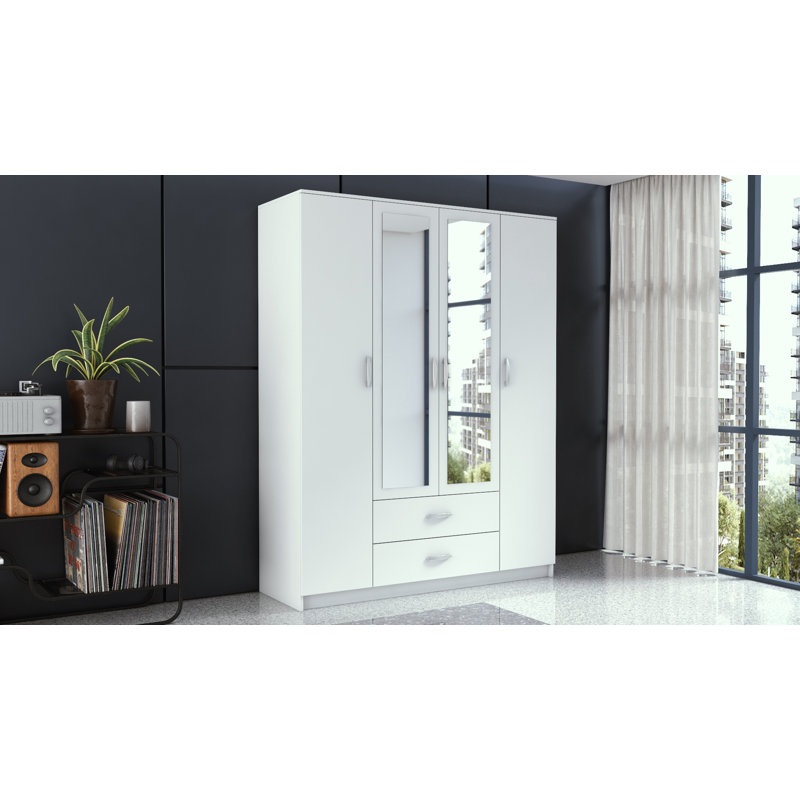 Weyburn 4 Door Manufactured Wood Wardrobe, White