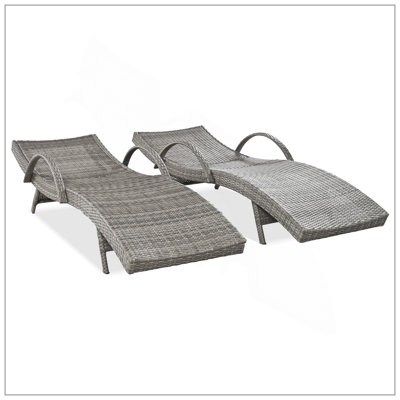 Outstanding 80'' Outdoor Wicker Chaise Lounge Chairs Set Of 2, Patio Rattan Reclining Chair Pull-Out Side Table Adjustable Backrest Ergonomic Wave Design Pool Sunbathing Recliners
