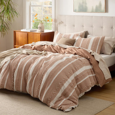 Bedsure Waffle Weave Duvet Cover King - 100% Cotton Boho Beding Set （Set of 3）