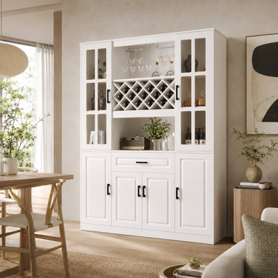 Cave à vin UNAFLOR de 188,5 cm de hauteur avec casier à vin, porte-verres et 4 portes