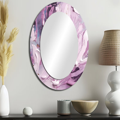Electric Marble Ink Art I - Purple Modern Oval Wall Mirror