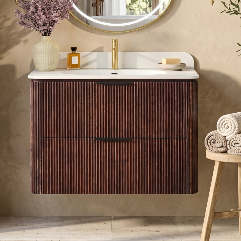Meuble-lavabo de salle de bain flottant 30 pièces en noyer avec comptoir 30 po