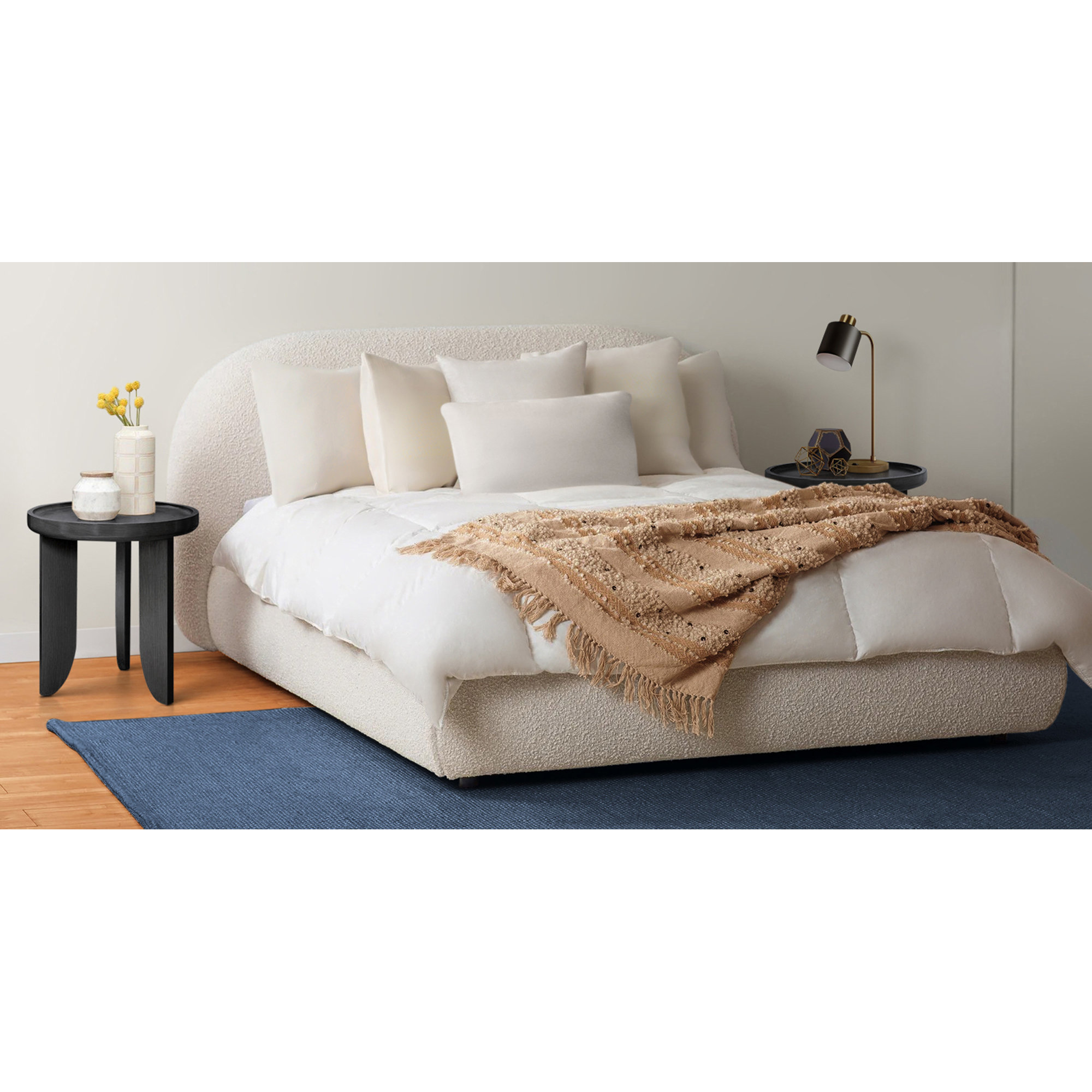 Reggie Upholstered Platform Bed, King, Off White Performance Boucle