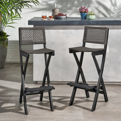Kaylor Folding Acacia Wood 31.5" Patio Bar Stool by Beachcrest Home