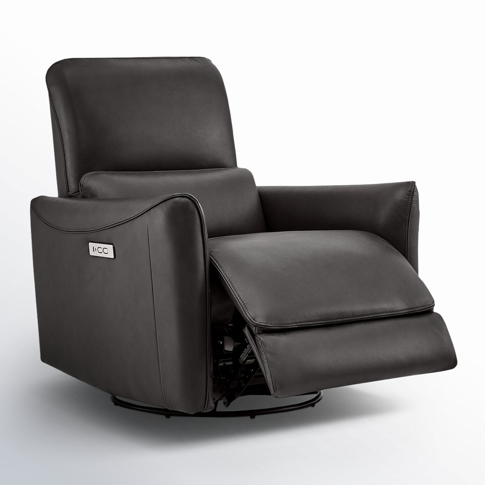 Santo 33" Genuine Leather Swivel Power Recliner, Impression Dark Grey Top Grain Leather