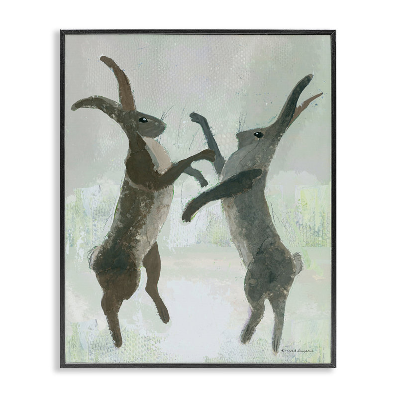 «Boxing Hares Impression encadrée» par Kay Widdowson, Giclée encadrée noir minuit, H 14 po x l 11 po