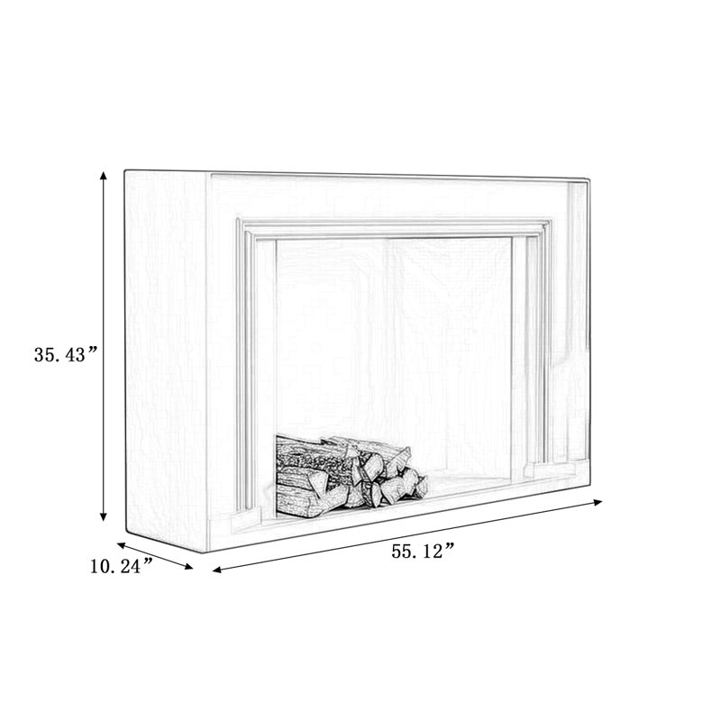 Black Solid + Manufactured Wood Freestanding Fireplace, Black, 35.43" H x 55.12" W x 10.24" D