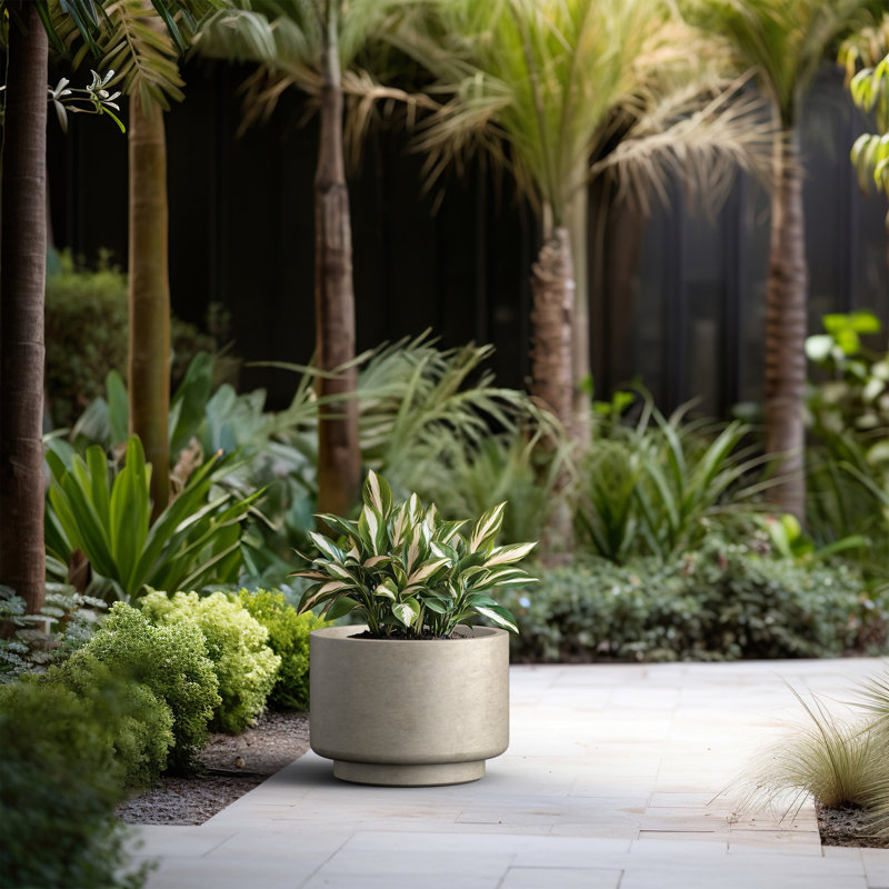 16 in. Stone Gray Concrete Tall Round Planter / Pot with Drainage Hole for Indoor & Outdoor(Upgraded Interior), Gray