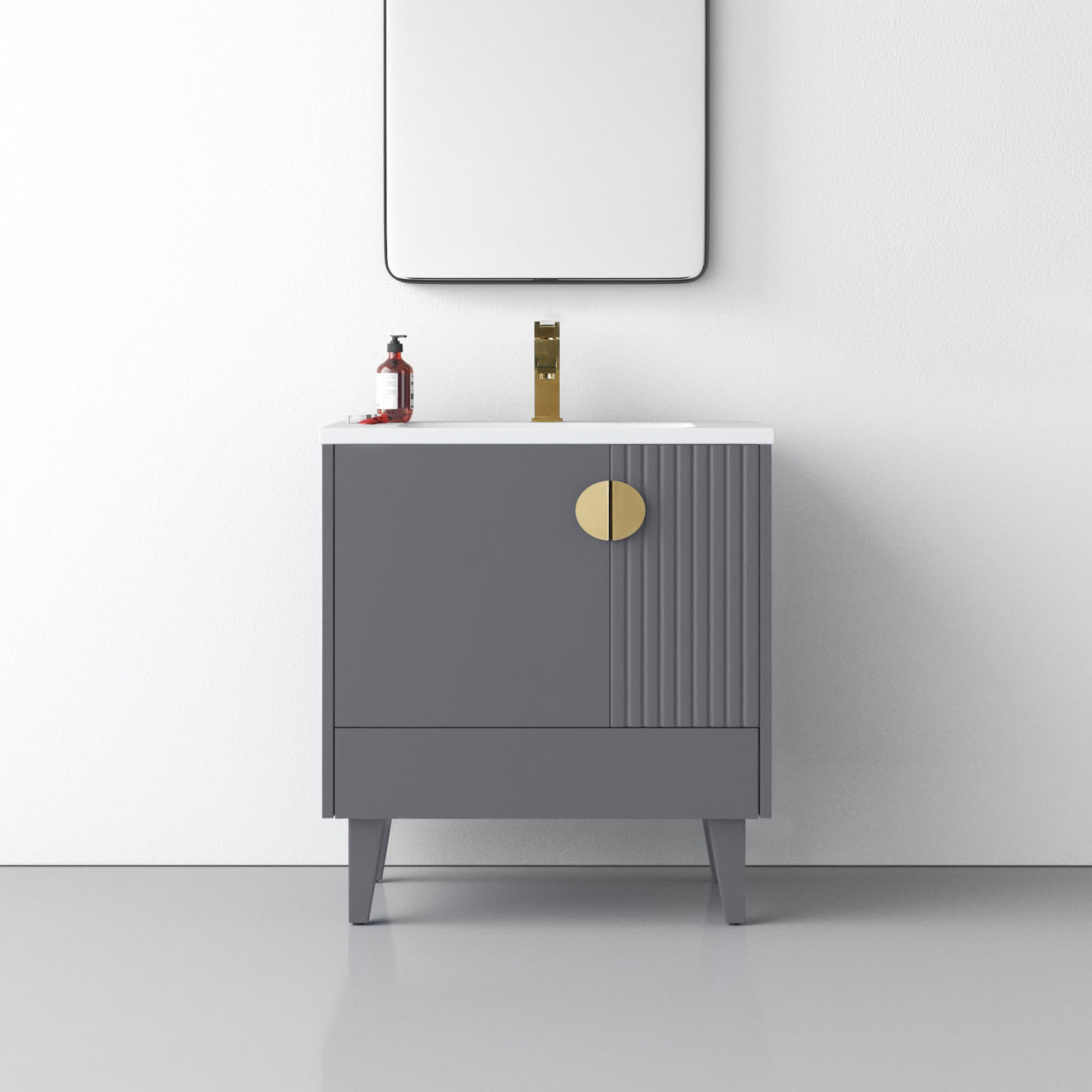 Saimah 30'' Single Bathroom Vanity, Satin Brass, Rock Gray