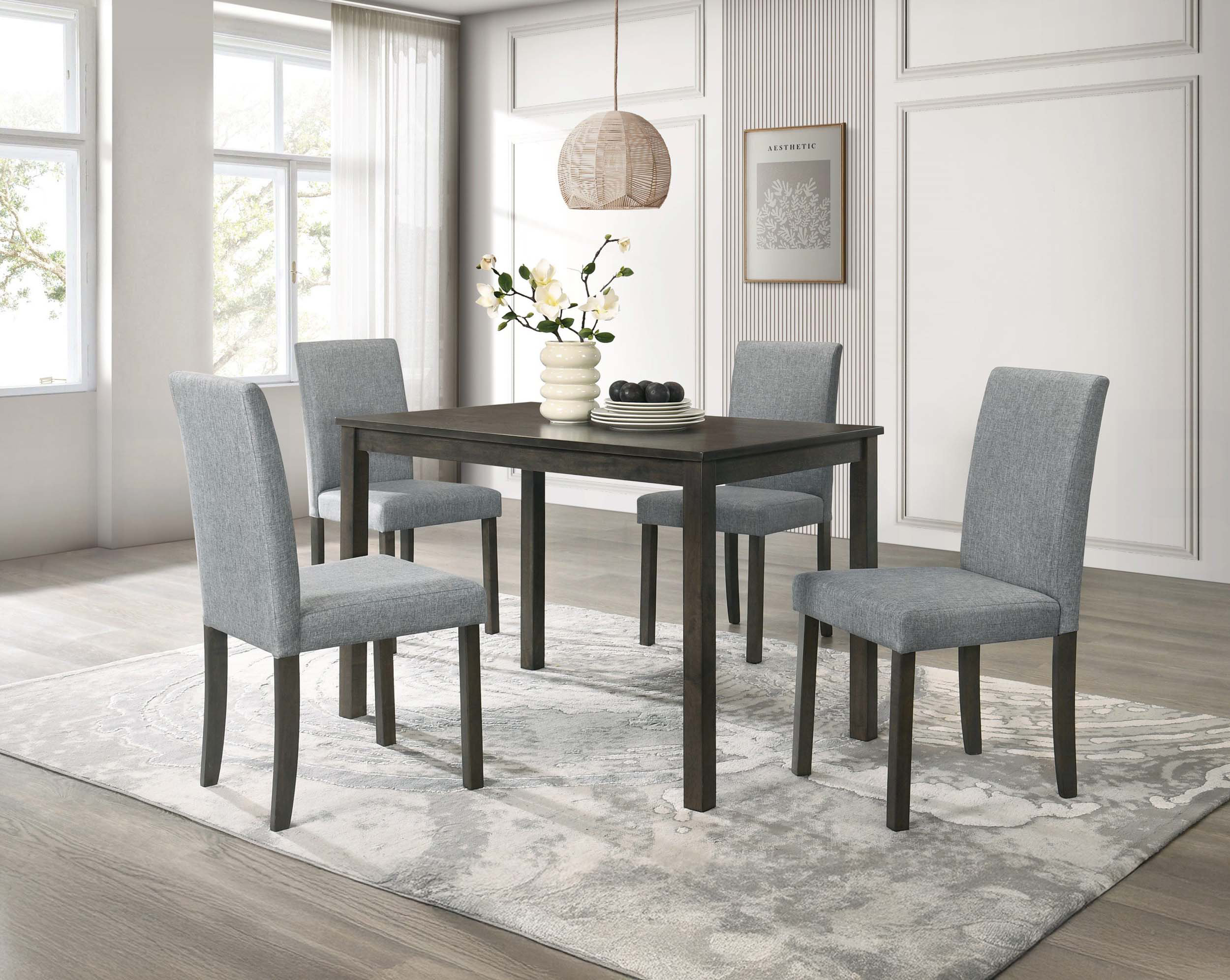 Latitude Run® 5pc Dark Wood/Grey Dining Set with Rectangular Table and ...