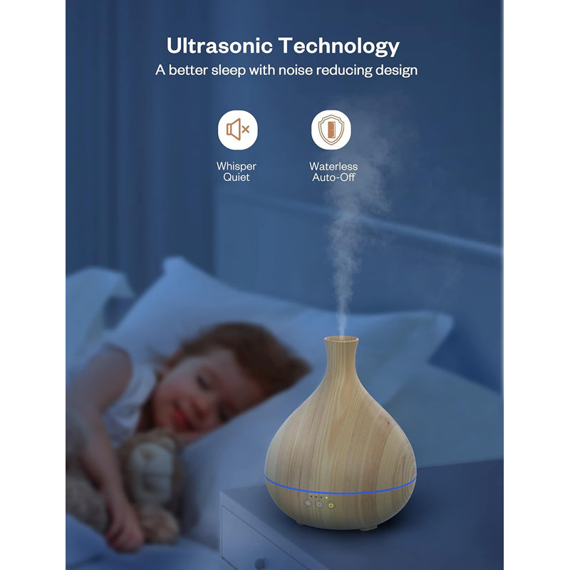 Diffuseur d'huiles essentielles, diffuseur d'aromathérapie 500 ml, humidificateur à brume fraîche de grande capacité, mode double brume, avec minuterie intelligente, arrêt automatique, silencieux