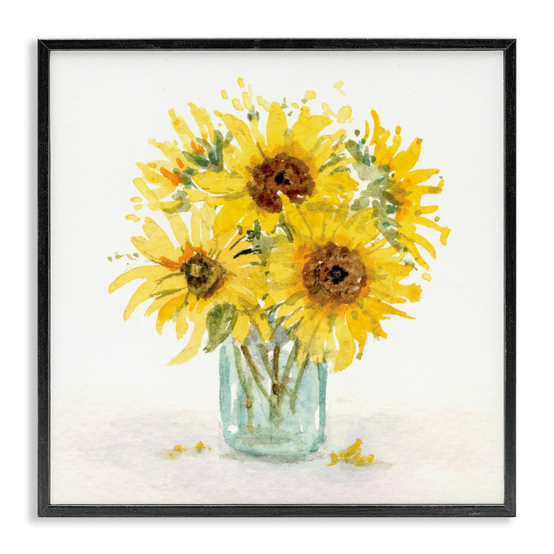 «Soft Sunflower Jar», art de la giclée encadrée par Patti Bishop, H 12 po x l 12 po, Giclée encadrée noir minuit