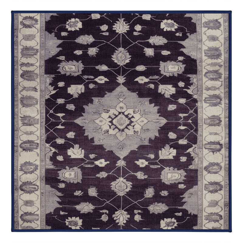 Machine Washable Overdyed Purple Area Rug, Square 7'