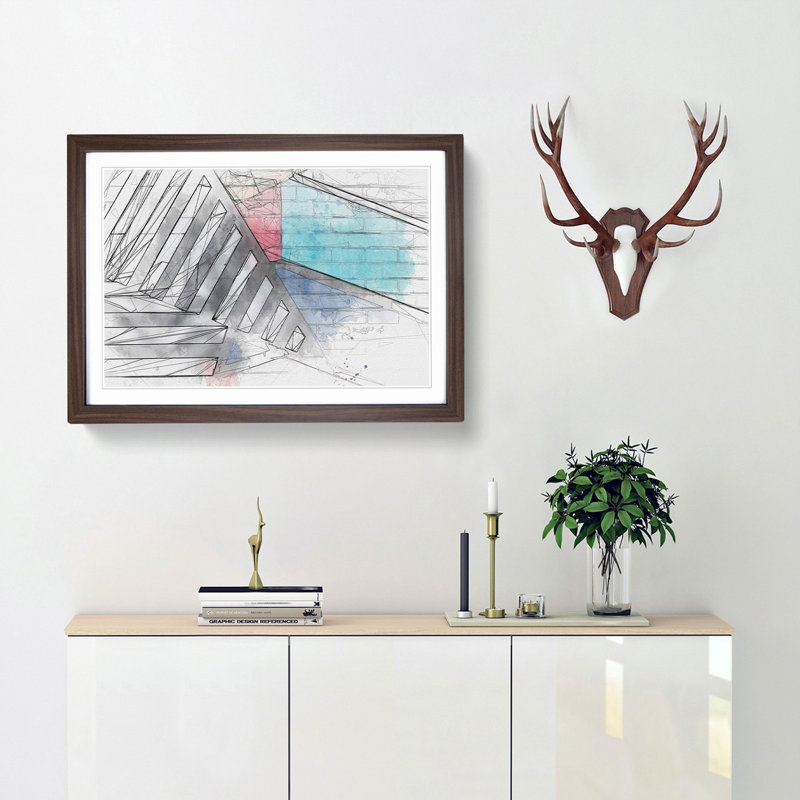 Painted Bricks in Abstract - Picture Frame Drawing Print, 48cm H x 65cm W x 2cm D, Walnut Framed