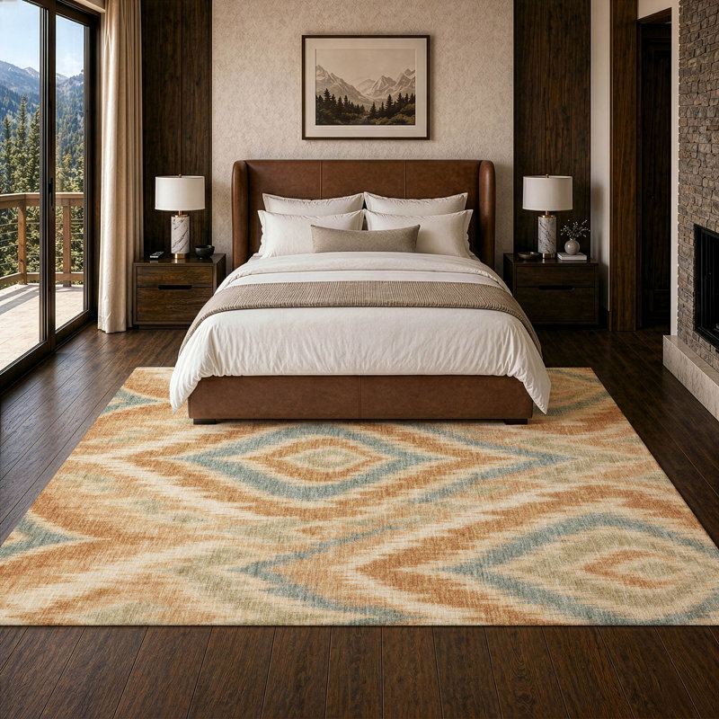 Tapis Ceajay ACN3071 Ikat lavable à la machine pour intérieur/extérieur, Terra Cotta, 8 pi x 10 pi