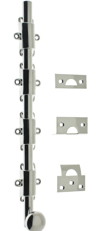 Solid Brass 24" Heavy Duty Surface Bolt, Polished Chrome