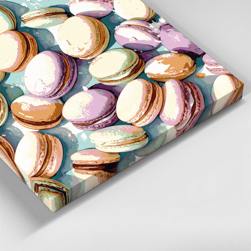 Dessert, macarons sur toile beige, H 20 po x l 24 po
