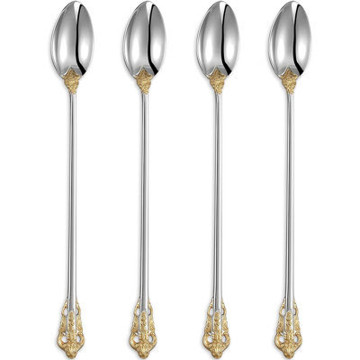 Premium 9-Inch Long Iced Tea Spoon Set - 4-Piece Stainless Steel Spoons With Mirror Polish - Ideal For Tall Glasses, Cocktails, And Desserts