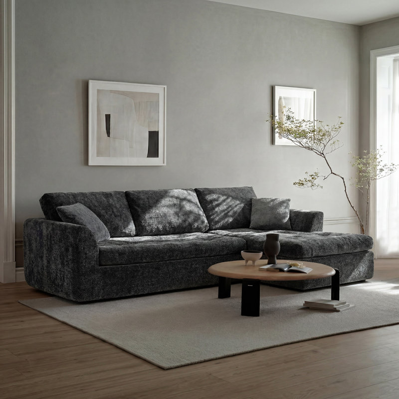 Canapé modulaire de 109 po avec support en nuage doux et tissu chenille, Orienté à droite, Gris foncé