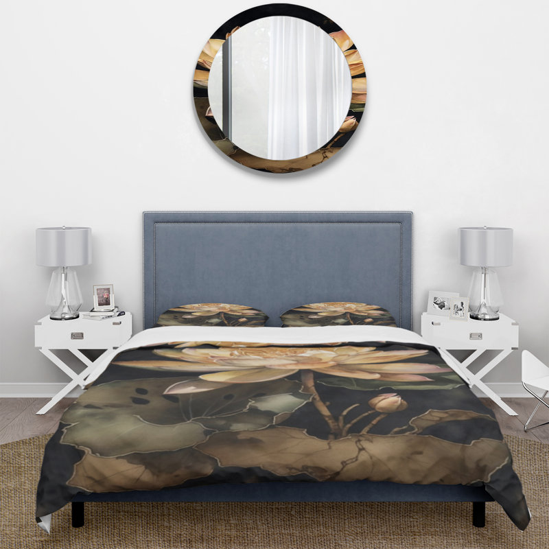 Ensemble de housse de couette en microfibre / polyester Blooming Vintage Lotus In The Pond I