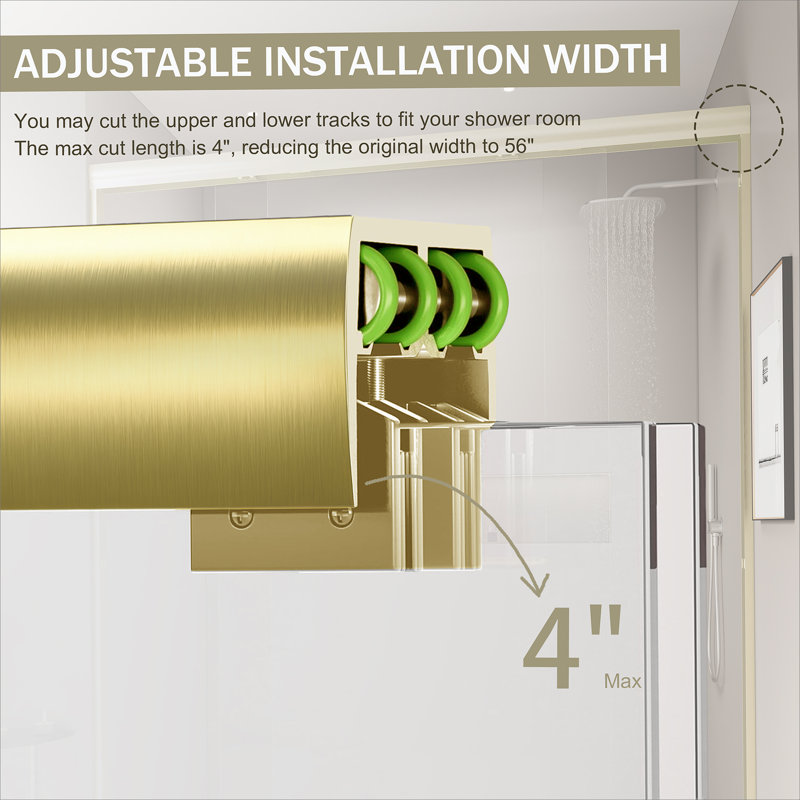 Double porte de douche coulissante, porte de salle de bain semi-sans cadre avec cadre en aluminium, Brushed Gold
