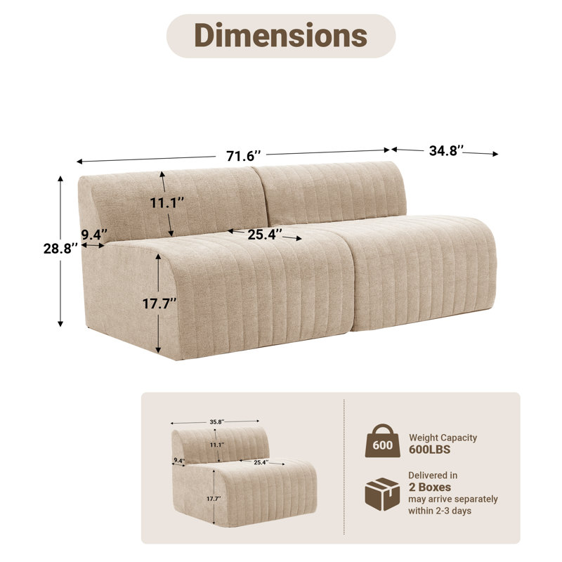 Canapé rembourré avec accoudoirs, Khaki