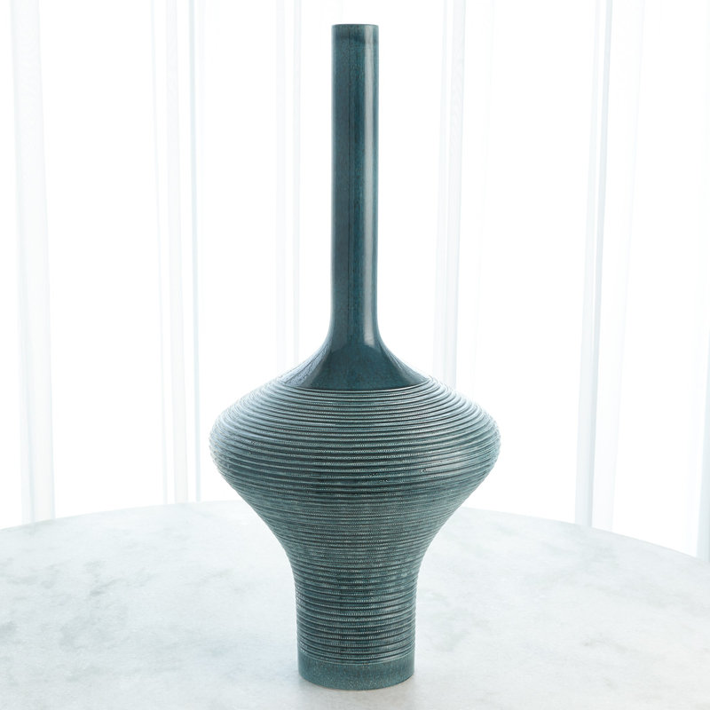 Ridged Floor Vase-Azure, 33.5" H x 15.25" W x 15.25" D