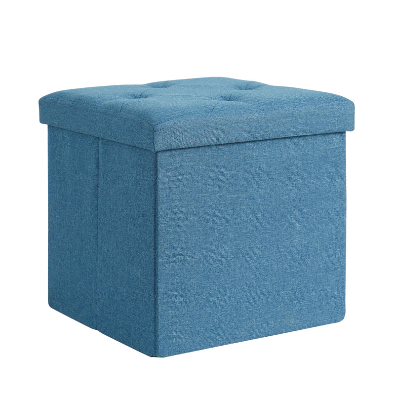 Upholstered Ottoman, Blue Polyester Blend