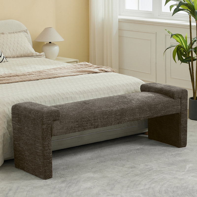 Banc de chambre rembourré l 58,6 po, Sherpa brun, 20.6" H x 58.6" W x 17.3" D