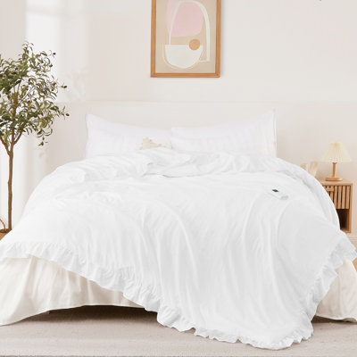 Housse de couette Elegant Ruffled pour la literie - Housse de couette douce et élégante, blanche, 90 x 90 pouces