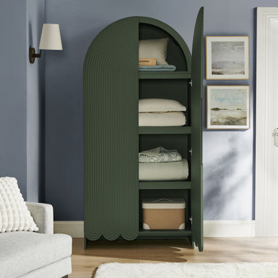 Dahlia 78 Inch Fluted And Scalloped Arched Storage Cabinet In Hunter Green