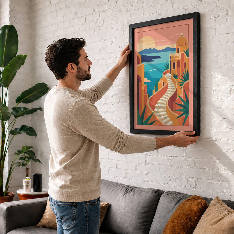 Mediterranean Coastal Path Modern - Framed Print, A1 - 84.1 x 59.4 cm, Oak