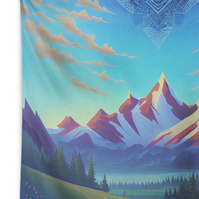 Tapisserie en polyester mandala dans le ciel au-dessus de la vallée, H 50 po x l 60 po