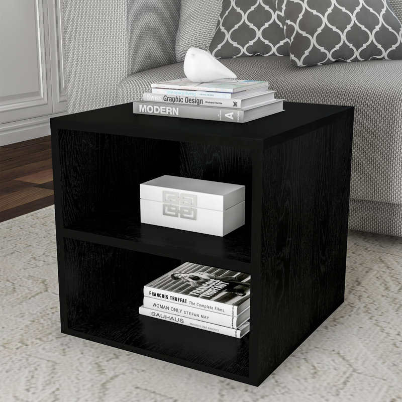  Lavish Home Stackable Side Table with Open Storage Shelves, Black, Black