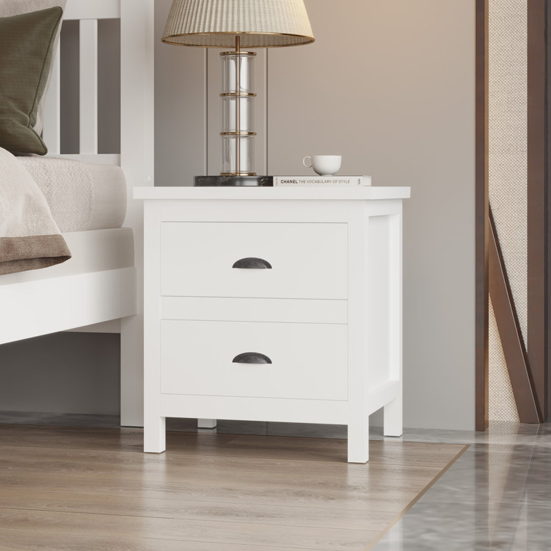Solid Wood Night Stand, Bedside Table, End Table, Desk with Drawers for Living Room, Bedroom, White