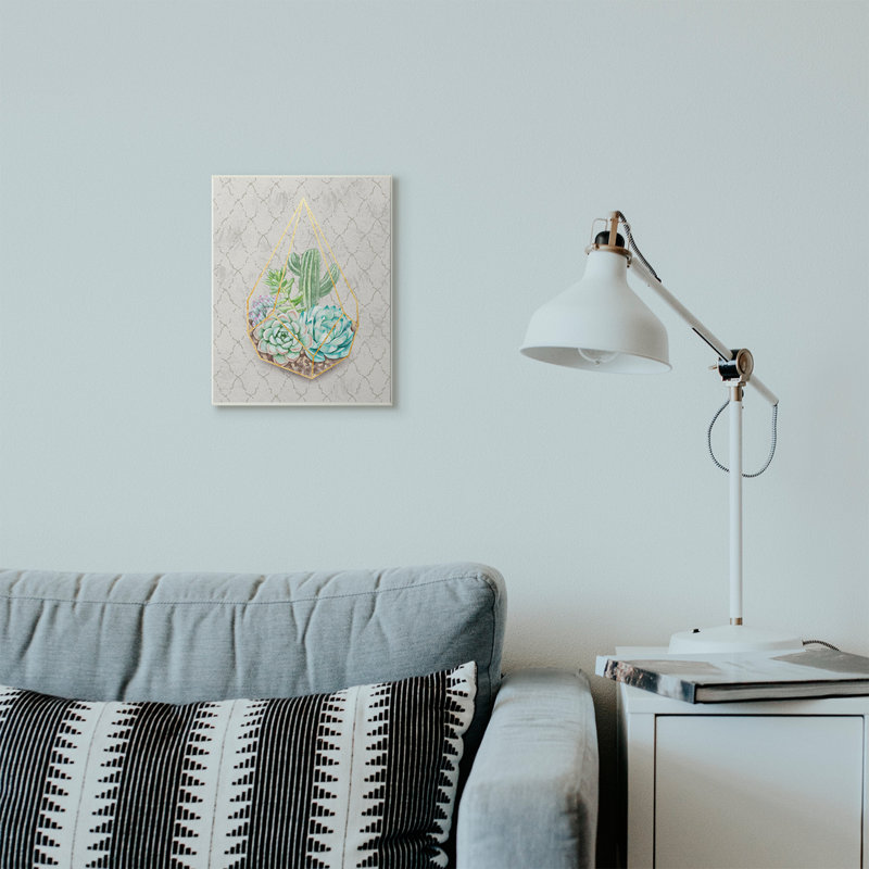 «Succulent Basket Gold Grey», impression, Plaque murale, H 15 po x l 10 po