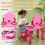 Ensemble de coiffeuse pour enfants avec miroir et tabouret QABA pour enfants, table de maquillage pour filles avec lumière et son, 15 accessoires, ensemble de jeux de société avec sèche-cheveux pour 3-6 ans, rose