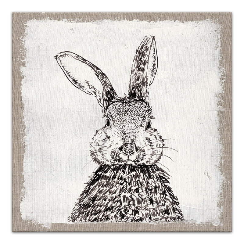Encre, dessin de lapin en toile de jute 2 - impression sur toile tendue
