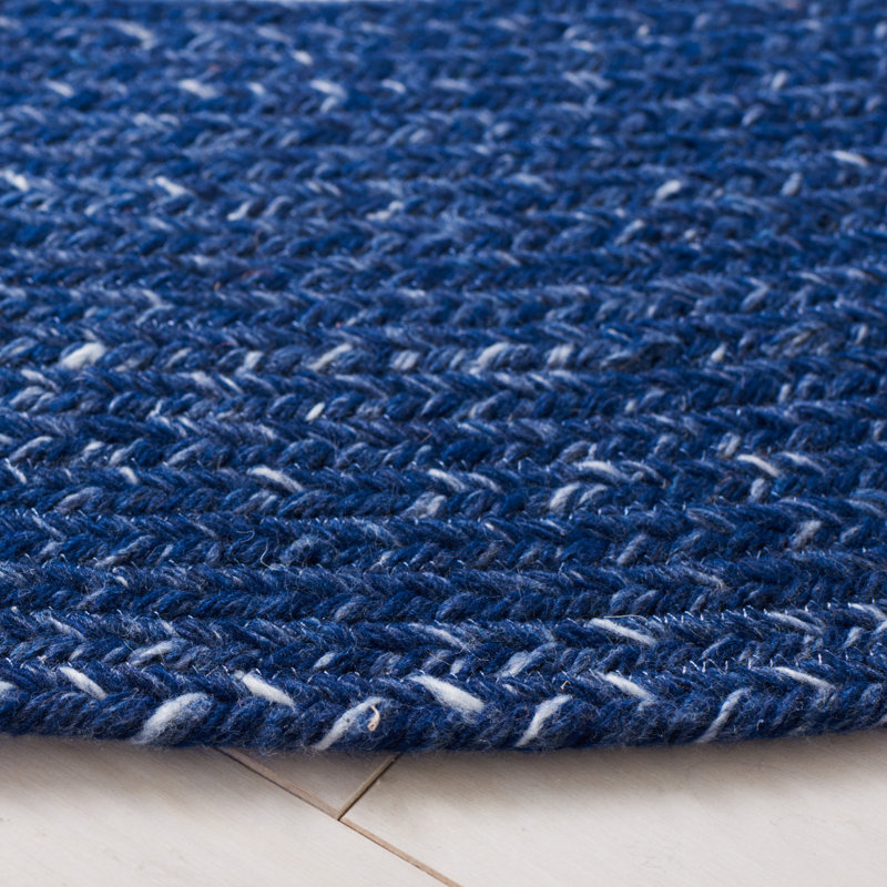 Tapis rond en polyester tissé à la main ivoire / bleu marine Krayton, Rond 3 pi