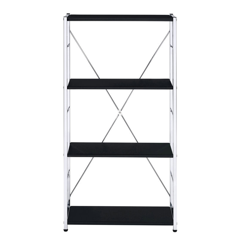 Black And Chrome 4-Tier Rectangular Bookshelf, Black/Silver
