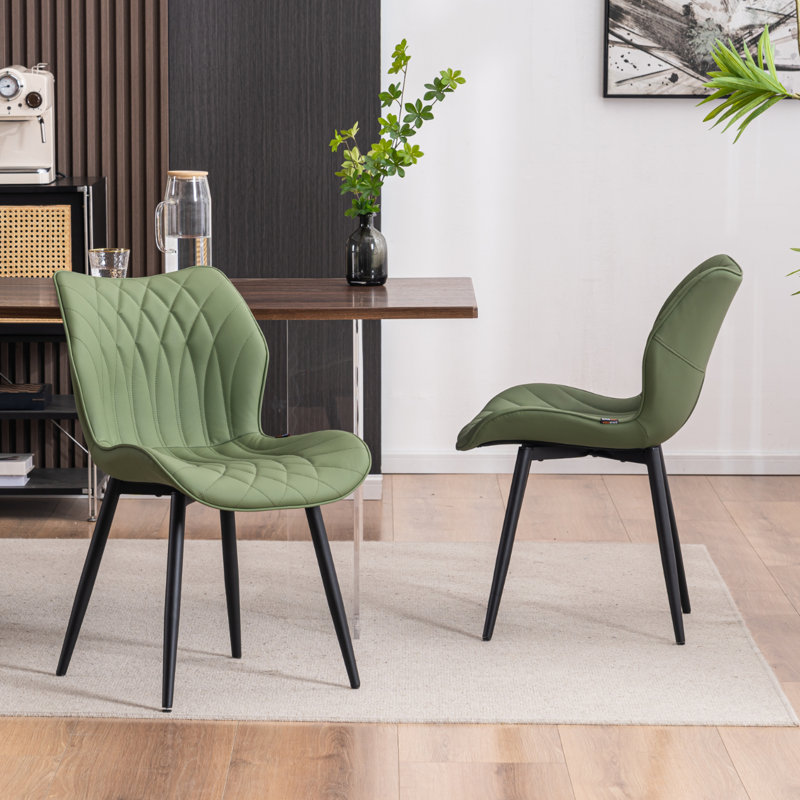 Chaise d'appoint rembourrée en similicuir avec structure en métal, Vert haricot