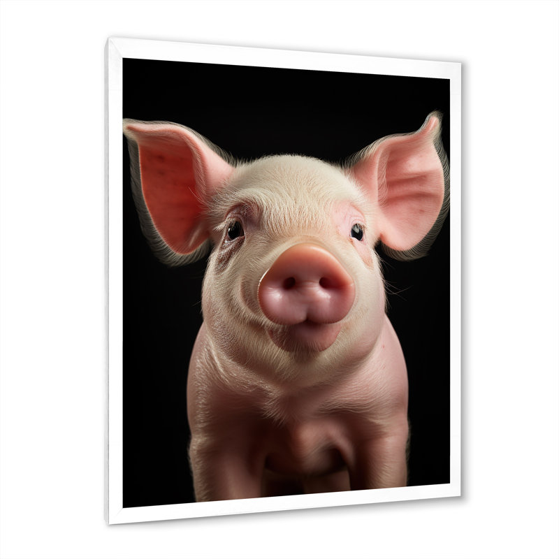 Cochon rose curieux sur toile, H 44 po x l 34 po x P 1,5 po, Cadre photo blanc