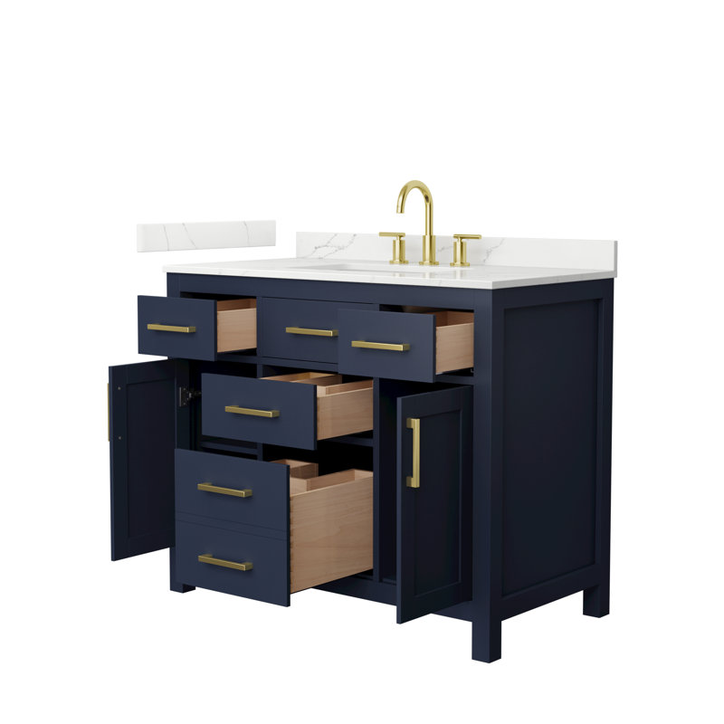 Beckett 42" Freestanding Single Bathroom Vanity with Quartz Top, Brushed Gold, Giotto Quartz, Dark Blue