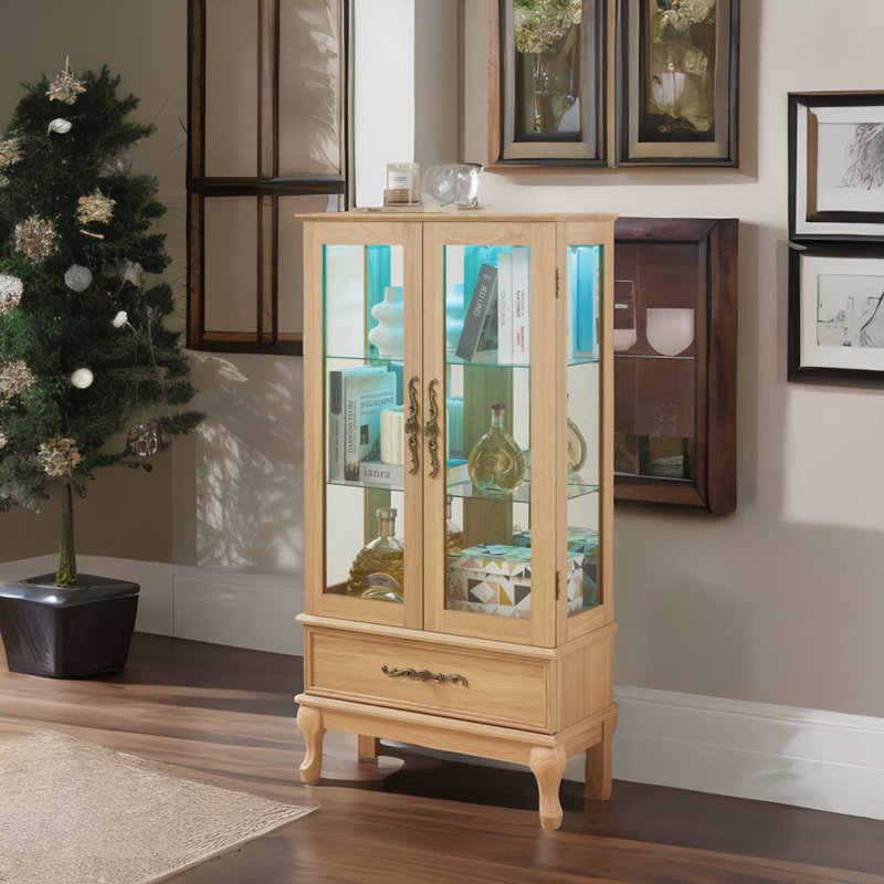 Vitrine lumineuse vitrée, Chêne clair