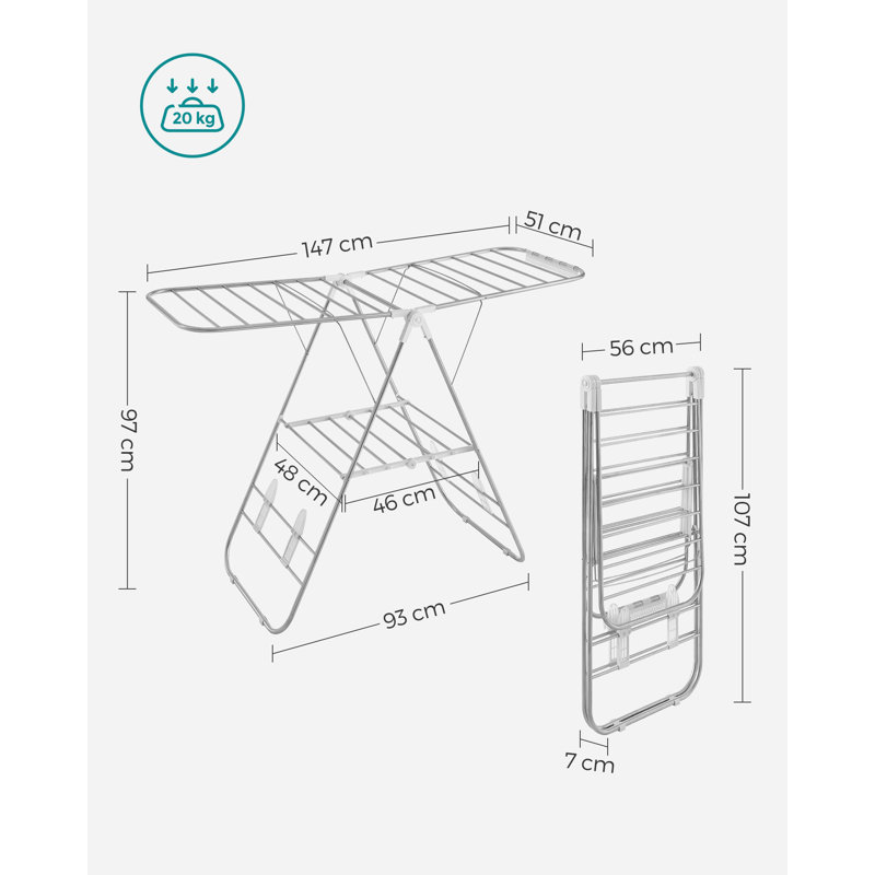 Foldable Gullwing Drying Rack, 147cm W x 56cm D, White/Silver