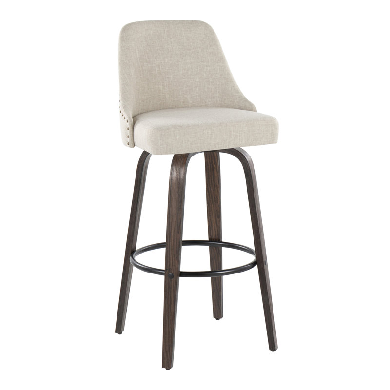 30"Fixed-Height Barstool with Swivel, Black, Beige